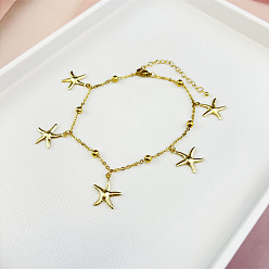 Морская звезда Браслеты из нержавеющей стали с подвесками в виде морских животных, золотые, морская звезда, 7-7/8 дюйм (200 мм)