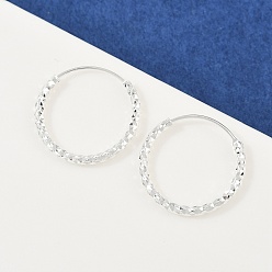 Посеребрённый Серьги-кольца с текстурой латуни, круглые кольца, без свинца и без кадмия, 925 серебро покрытием, 18x2 мм