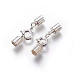 Silver 925 Sterling Silver Spring Ring Clasps, with Cord Ends, Silver, clasp: 9x7.5x3mm, cord end: 8x4mm, inner size: 3.5mm.