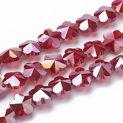 Красный Гальванические стеклянные бусины, с покрытием AB цвета, граненые, цветка сливы, красные, 13x13.5x8.5 мм, отверстие : 1 мм