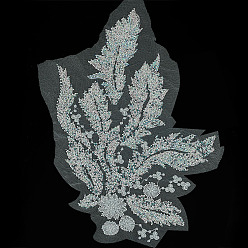 Светло-Синий 1полиэстер с вышитыми стеклянными украшениями, аппликация патч, швейные украшения, цветок, голубой, 470x300x2.5 мм