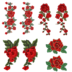 Красный 4 стили полиэстеровых нашивок для одежды, цветок, красные, 82~305x105~140x3~5.5 мм