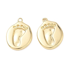 Настоящее золото 18K Латунные подвески, плоский круглый с подвесками в виде следа, реальный 18 k позолоченный, 18.5x14x2 мм, отверстие : 1 мм