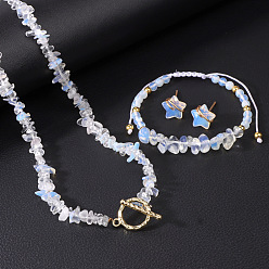 Опал Опаловый кристалл с 304 ожерельем из бусин из нержавеющей стали, плетеным браслетом из бусин и серьгой-гвоздиком в форме звезды, 400 мм