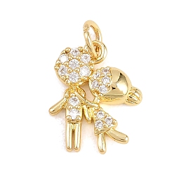 Настоящее золото 18K Подвески из латуни с микро-паве ко Дню святого Валентина, прозрачные циркониевые подвески, пара прелестей, без кадмия и без свинца, реальный 18 k позолоченный, 15.5x12.5x3 мм, отверстие : 3.5 мм