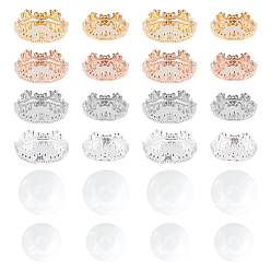 Mixed Color 16Pcs 304 Stainless Steel Cabochon Settings, Lace Edge Bezel Cups, Flat Round, with Transparent Half Round Glass Cabochons, Mixed Color, 14x4mm