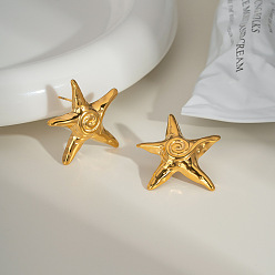 Настоящее золото 18K Серьги-гвоздики в европейском стиле из нержавеющей стали в форме звезды, реальный 18 k позолоченный, 25.3 мм