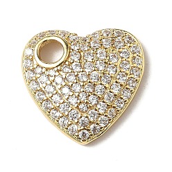 Настоящее золото 18K Латунные микро проложить кубического циркония прелести, сердце, стойки покрытие, долговечный, без кадмия и без свинца, реальный 18 k позолоченный, 16x17x4 мм, отверстие : 3 мм