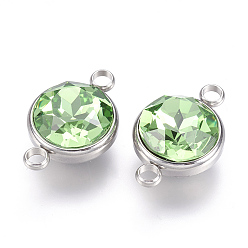 Светло-зеленый К 9 соединители звеньев стеклянные стразы, с 304 фурнитурой из нержавеющей стали, плоско-круглые, светло-зеленый, 14x21.5x9 мм, отверстие : 2.5 мм