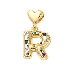 Letter R Покрытие стойки латунь микро паве прозрачные перданты из кубического циркония, без кадмия и без свинца, долговечный, реальный 18 k позолоченный, Буква R, 32 мм, Кулон : 21x17x4 мм, отверстие : 6x3 мм