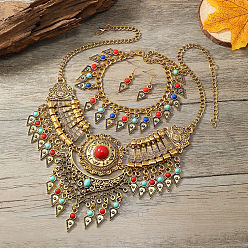 Разноцветный Ожерелья, серьги-подвески и браслеты с подвесками из сплава с синтетической бирюзой в форме капли, красочный, 400 мм