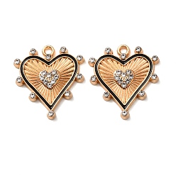 Золотой Подвески из эмали и сплава, со стразами, сердце прелести, золотые, 22.5x21x3 мм, отверстие : 1.8 мм