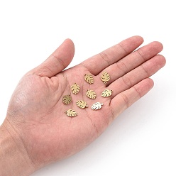 Golden Ion Plating(IP) 304 Stainless Steel Charms, Tropical Leaf Charms, Monstera Leaf, Golden, 13x9x1mm, Hole: 1mm