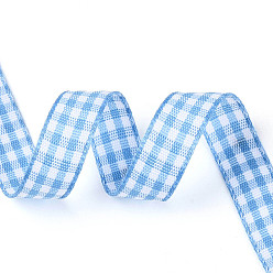 Васильковый Односторонняя клетчатая полиэстеровая атласная лента, для подарочной упаковки, васильковый, 3/8 дюйм (10 мм), около 50.00 ярдов (45.72 м) / рулон