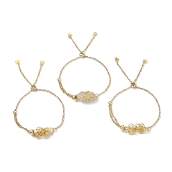 Золотой Регулируемый 304 мешочек из нержавеющей стали, изготовление браслета из макраме для держателя камня, с 201 прелестей из нержавеющей стали, крест/сердце/звезда, золотые, внутренний диаметр: 3/4~2-7/8 дюйм (1.8~7.2 см)