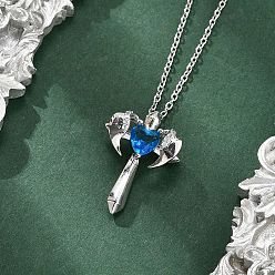 Синий Латунные кубические цирконии ожерелья с подвеской в виде крылатого креста для женщин, синие, 15.83 дюйм (40.2 см)
