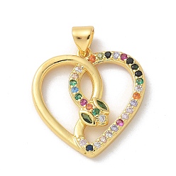 Разноцветный Латунные микро проложить кубического циркония подвески, без кадмия, без никеля и без свинца, сердце со змеей, красочный, 23x22.5x3 мм, отверстие : 5x3.5 мм