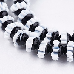 Black Handmade Bumpy Lampwork Beads Strands, Flower, Black, 8~13x5~9.5mm, Hole: 1~2mm, about 33~60pcs/strand, 10.8"~15.1""~17.1"