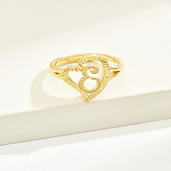 Letter E Латунные алфавитные регулируемые кольца для женщин, без кадмия, без никеля и без свинца, с сердцем, Письмо E, 17 мм, размер США 6 1/4 (16.7 мм)