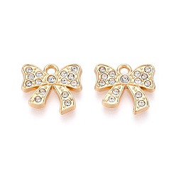 Кристалл Подвески из сплава и страза, бантом прелести, золотые, кристалл, 13x15x2 мм, отверстие : 1.8 мм