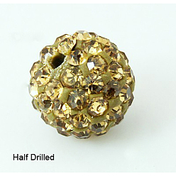 Лайм Бусины со стразами, полимерная глина , pave disco бусины, класс А, круглые, половине просверлил, желто-зеленые, 12 мм, отверстие : 1 мм