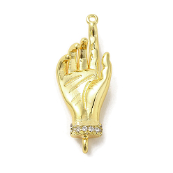 Золотой Подвески-фигурки для соединения ладоней с микропаве из прозрачного кубического циркония из латуни, долговечный, без кадмия и без свинца, золотые, 25.5x10x5 мм, отверстия : 0.8 mm и 1 мм