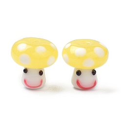 Yellow Handmade Lampwork Beads, Smiling Face Mushroom Beads, Yellow, 13x13mm, Hole: 3mm