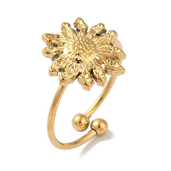 Золотой Ионное покрытие (IP) 304 открытые манжеты из нержавеющей стали с подсолнечником для женщин, золотые, 14.5x13.5 мм