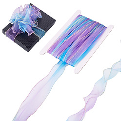 Light Sky Blue 10M Polyester Gauze Ribbon, Gradient Color, Clothes Accessories, Light Sky Blue, 2-1/8 inch(55mm)
