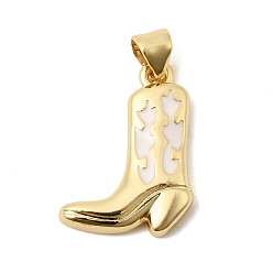 Белый Латунь эмаль подвески, подвески в виде ковбойских сапог/туфель, с целью перехода в кольце, реальный 18 k позолоченный, долговечный, стойки покрытие, без свинца и без кадмия, белые, 20.5x15x3 мм, отверстие : 5x3.5 мм