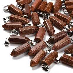 Камень с Пылевым Золотом Синтетические голдстоуновские подвески, из нержавеющей стали с цветным покрытием 201 защелки из нержавеющей стали на дужках, 25.5~26.5x8~9x8~9 мм, отверстие : 7x4 мм