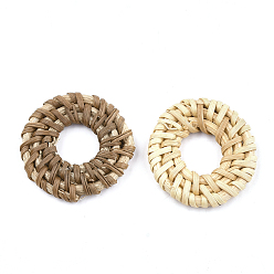 BurlyWood Handmade Reed Cane/Rattan Woven Linking Rings, For Making Straw Earrings and Necklaces,  Ring, BurlyWood, 28~34x4~5mm, Inner Diameter: 8~15mm