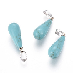 Синтетическая Бирюза Синтетические бирюзовые подвески, с латунными залоговыми элементами, слеза, 27.5~29.5x10.5 мм, отверстие : 3.5~9x3.5~4.5 мм