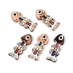 Разноцветный Ручной работы фарфора большие кулоны, рыба, фантазии античного стекла фарфора, красочный, 63~66x25.5~27x11~13 мм, отверстие : 4.5~5 мм