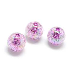 Purple Crackle Style Acrylic Beads, AB Colour, Inside Color, Round, Purple, 20mm, Hole: 2.5mm, about 110pcs/500g