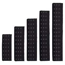 Черный 8 шт 5 стили полиэстер женский 3 ряды x 7/9/11/13/15 крючки длинный корсет бюстгальтер удлинитель, для бюстье, с кольцами и крючками из нержавеющей стали, чёрные, 134~286x50~52x2~3.5 мм