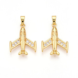 Настоящее золото 18K Латунные микро проложить кубического циркония подвески, без кадмия и без свинца, прелести самолета, реальный 18 k позолоченный, 21.1x16x3 мм, отверстие : 2x5 мм