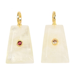 Lemon Quartz Natural Lemon Quartz(Heated) Pendants, Trapezoid Charms with Brass Micro Pave Cubic Zirconia(Random Color) Findings, Golden, 34.5x18.5x7.5mm, Hole: 5.5mm