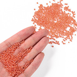 Dark Orange 12/0 Grade A Round Glass Seed Beads, Transparent Colours Lustered, Dark Orange, 12/0, 2x1.5mm, Hole: 0.3mm