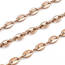 Розовое Золото Ионное покрытие (ip) 304 цепочки для кофейных зерен из нержавеющей стали, с катушкой, несварные, розовое золото , 7.3x5.2x1.4 мм, около 32.8 футов (10 м) / рулон.