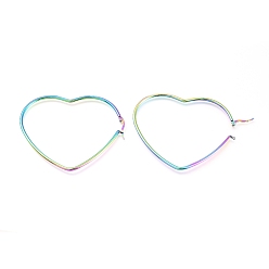Rainbow Color Серьги из 201 нержавеющей стали, с 304 штифта из нержавеющей стали, гипоаллергенные серьги, сердце, Радуга цветов, 66.5x56x2 мм, 12 датчик, штифты : 0.7 мм