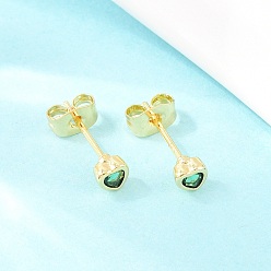 Сердце Латунные микро проложить серьги стержня кубического циркония, долговечный, стойки покрытие, без свинца и без кадмия, реальный 18 k позолоченный, сердце, 4x4 мм