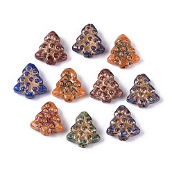 (52) Непрозрачная лаванда Краска для запекания Пикассо и стеклянные бусины, инкрустированные золотым металлом, рождественская елка, разноцветные, 16~16.5x14.5~15x6~6.5 мм, отверстие : 1~1.4 мм