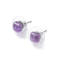 Mixed Stone Natural Gemstone Stud Earrings for Women, with 304 Stainless Steel Ear Studs, Square, 6x6mm, Pin: 0.8mm