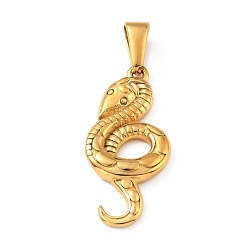 Golden PVD Vacuum Plating 304 Stainless Steel Pendants, Snake, Golden, 28x13x3mm, Hole: 7.5x3mm