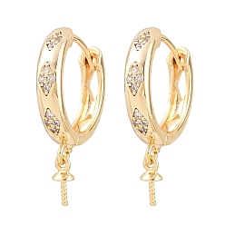 Doré  Conclusions de boucles d'oreilles huggie hoop en laiton micro pavé clair zircone cubique, motif losange, pour la moitié de perles percées, crémaillère plaquage, plaqué longue durée, or, 22x15x3.5mm