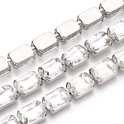 Кристалл Железо горный хрусталь чашка цепи, с катушкой, прямоугольные, платина, кристалл, 14x10x6.5 мм, около 15.00 футов (4.57 м) / рулон