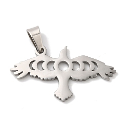 Нержавеющая Сталь Цвет Не тускнеющие 304 подвески из нержавеющей стали, лазерная резка, орел с подвеской фазы луны, цвет нержавеющей стали, 15x26x1 мм, отверстие : 6x3 мм