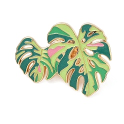 Green Monstera Leaf Enamel Pins, Alloy Lapel Pin Backs for Backpack Clothes, Golden, Green, 25x31.5mm