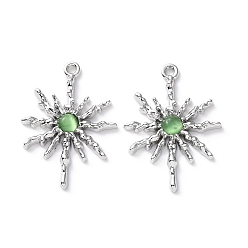 Зеленый Подвески для кошачьего глаза из сплава, солнечные чары, платина, зелёные, 28.5x20.5x2.5 мм, отверстие : 1.6 мм